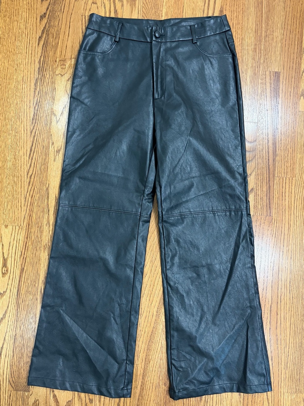 NWT glam Black Faux Leather Wide-Leg Pants (Large)